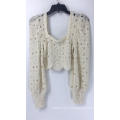 Cream Long Sleeve Crochet Crop Top